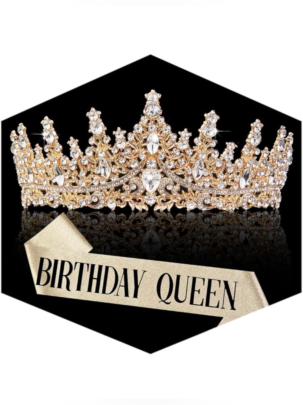 Gold Rhinestone Birthday Queen Tiara